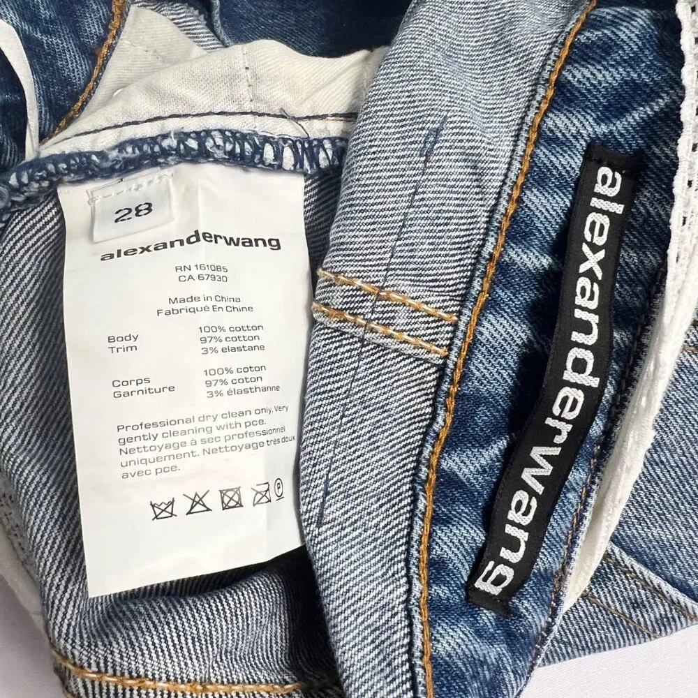 Alexander Wang Pointelle Waistband High Waist Denim Mini Shorts Size 28
